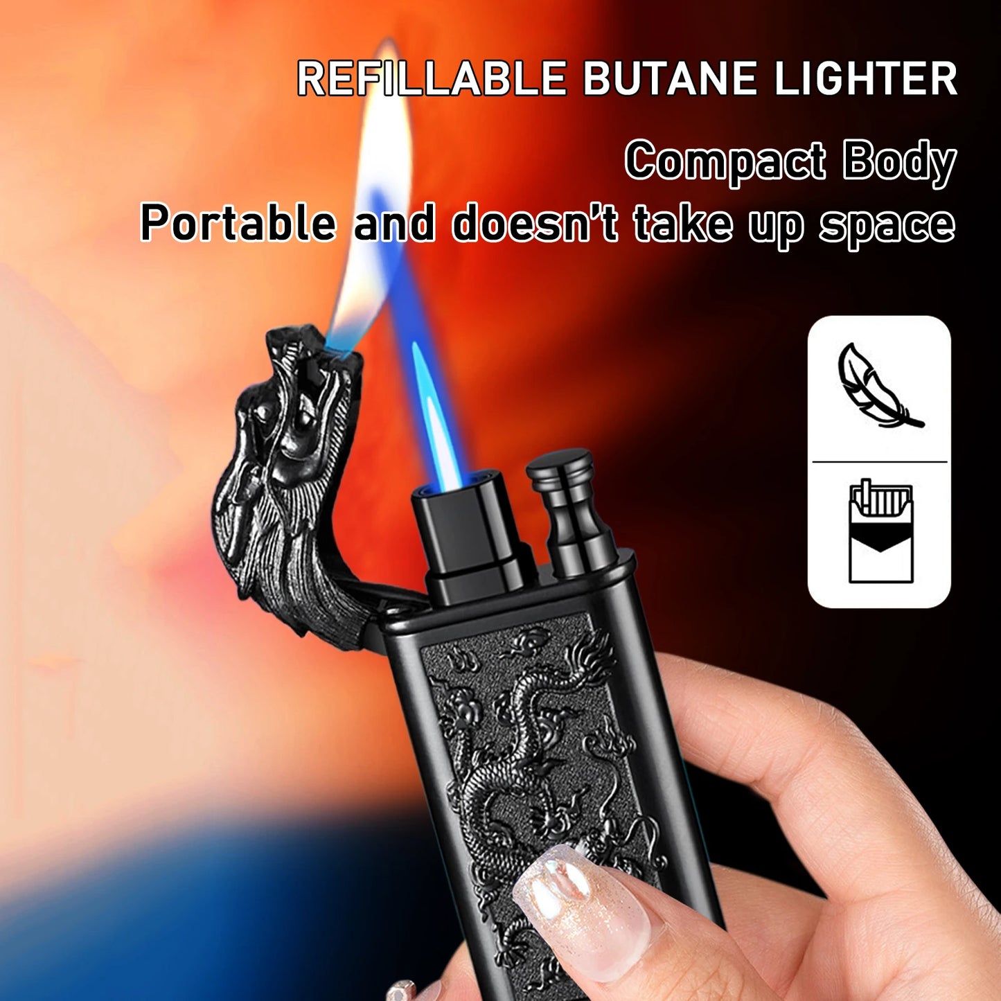 Cool Dragon Design Magic Dual Flame Torch Lighter with Adjusting Flame Tool Windproof Jet Flame Lighter (Without Butane)