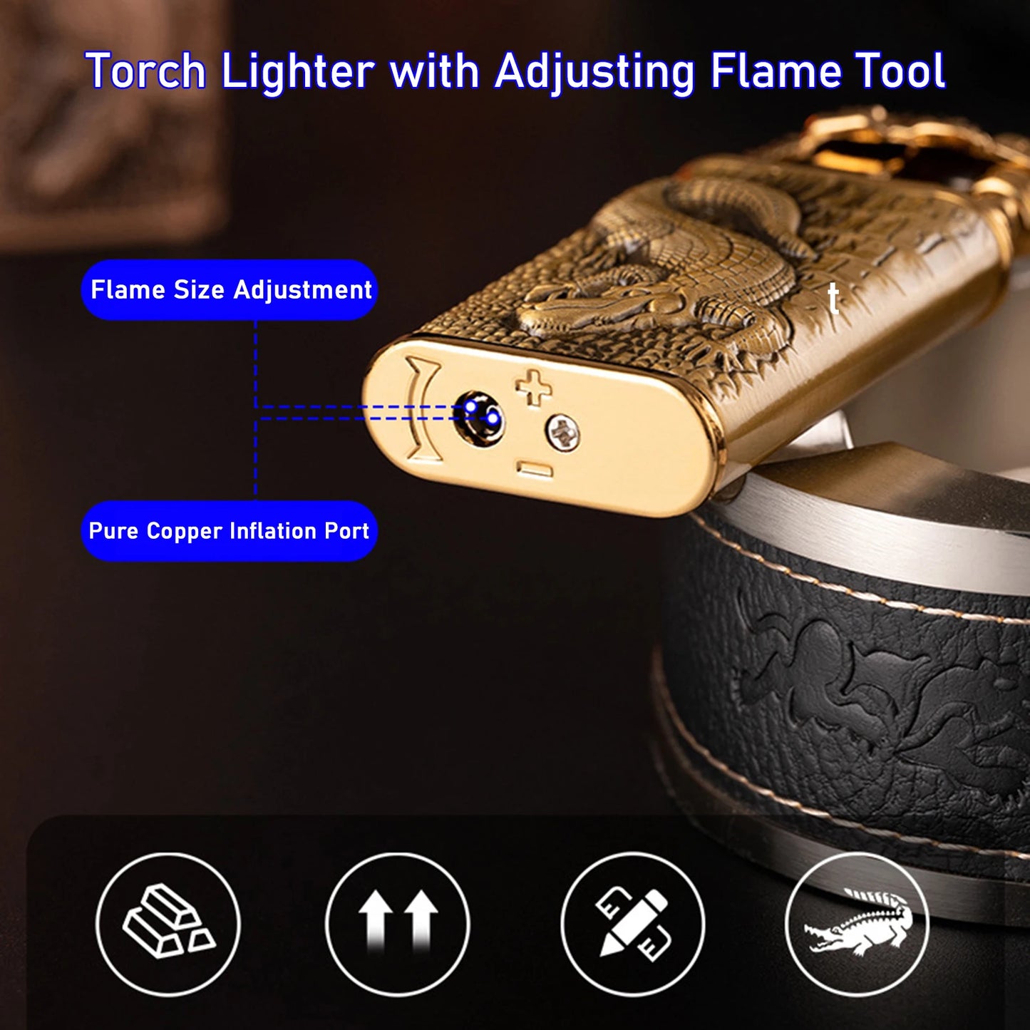 Cool Dragon Design Magic Dual Flame Torch Lighter with Adjusting Flame Tool Windproof Jet Flame Lighter (Without Butane)