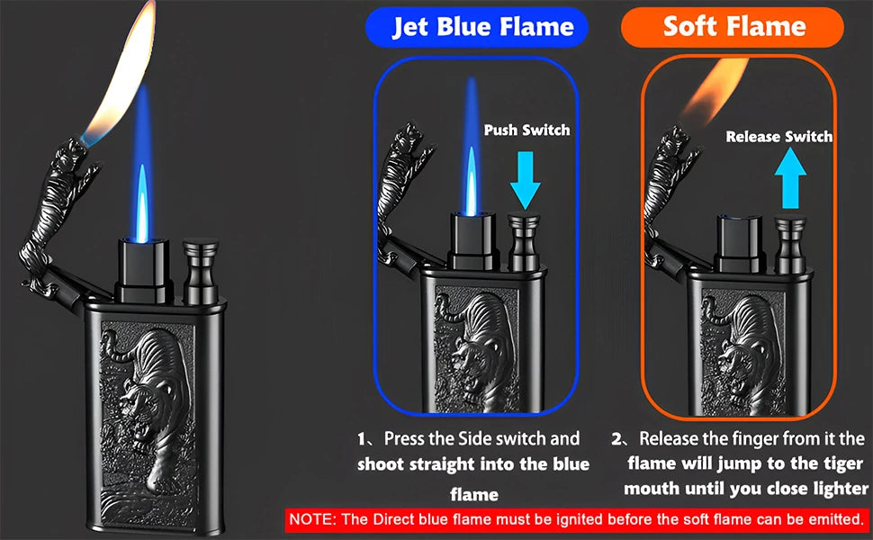 Cool Dragon Design Magic Dual Flame Torch Lighter with Adjusting Flame Tool Windproof Jet Flame Lighter (Without Butane)