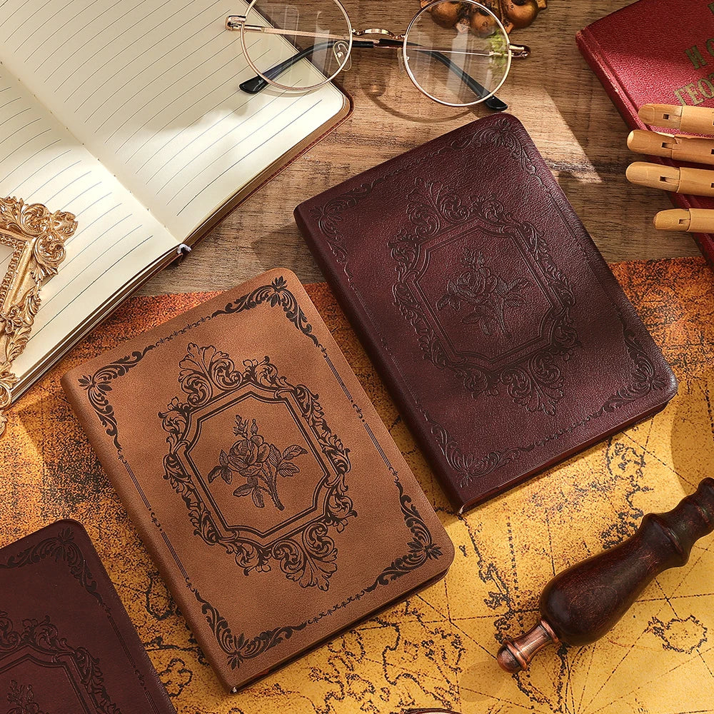 144 sheets Vintage Premium Genuine Leather Embossed Journal Lined Thick Paper Notebook Writing Diary Monthly Schedule Planner