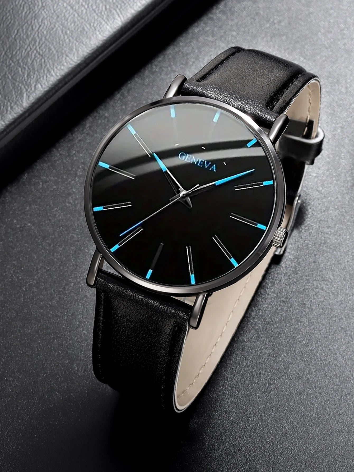 3pcs Classic Blue Needle graduated alloy leather Men's quartz Watch with Wallet Pen Business set Gift selection