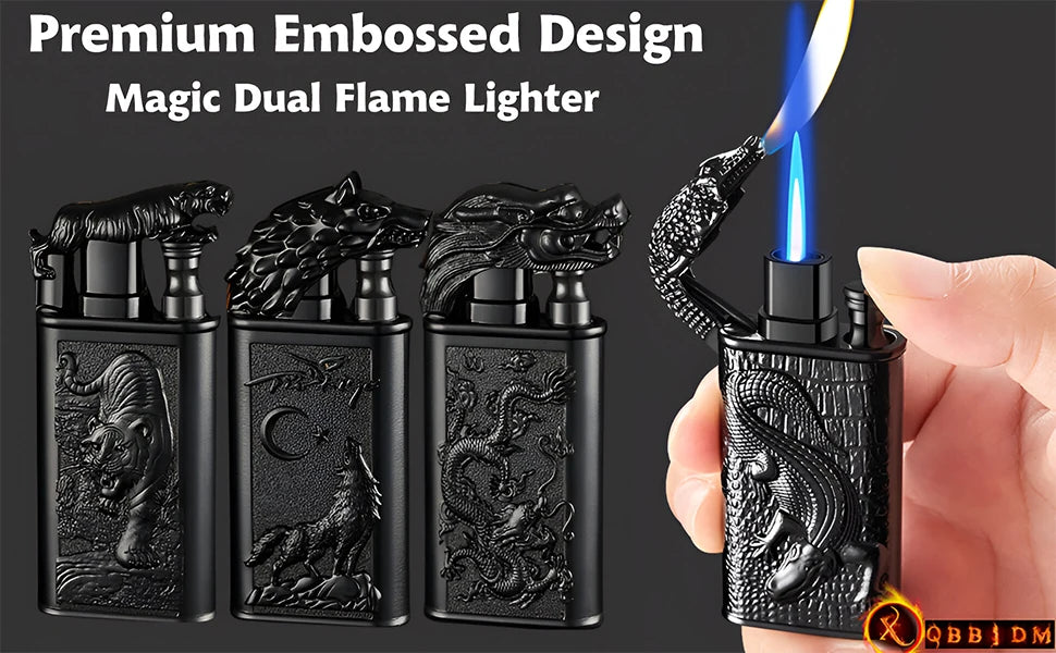 Cool Dragon Design Magic Dual Flame Torch Lighter with Adjusting Flame Tool Windproof Jet Flame Lighter (Without Butane)